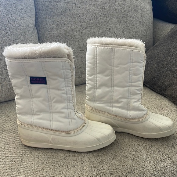 Sorel Vintage Zip Up White Winter Snow Boots Sz 8 - Picture 1 of 9